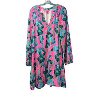NWOT Lilly Pulitzer Lucee Long Sleeve Dress  "Pink Isle Blooming For You"  Sz L